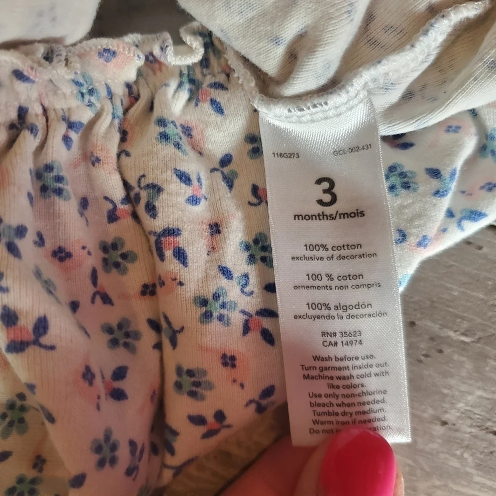 Carter's Baby Girl Size 3m Floral Bubble Romper 100% Cotton White Pink Blue EUC